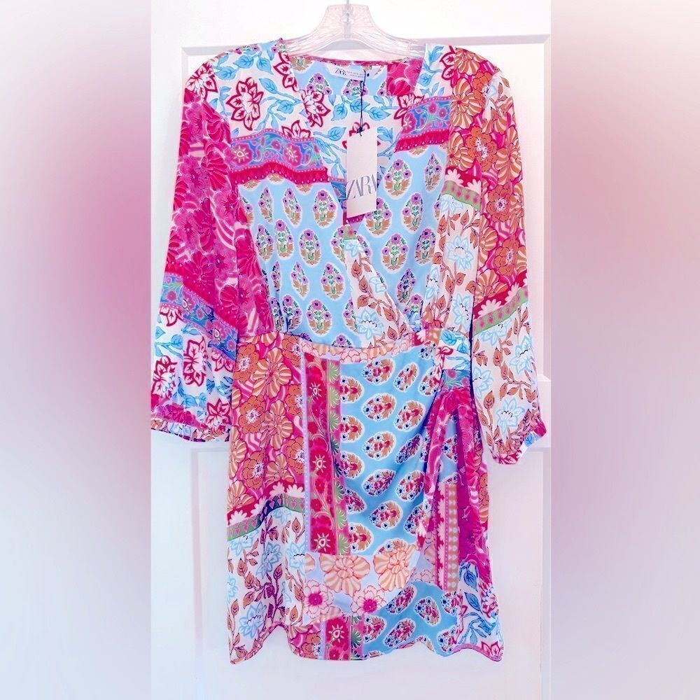 ZARA SATIN PATCHWORK PRINT DRESS - Picture 4 of 11